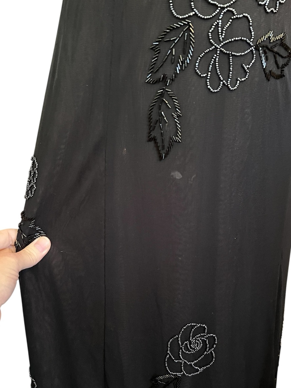 Vintage Cache Sheer Mesh Beaded Floral Formal Slip Dress - Picture 12 of 14